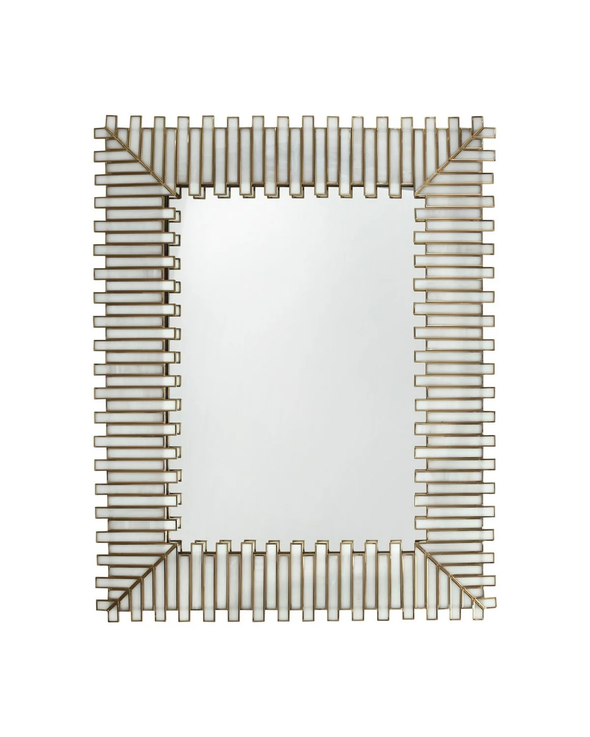 Daze Rectangular Mirror in White and Antique Brass