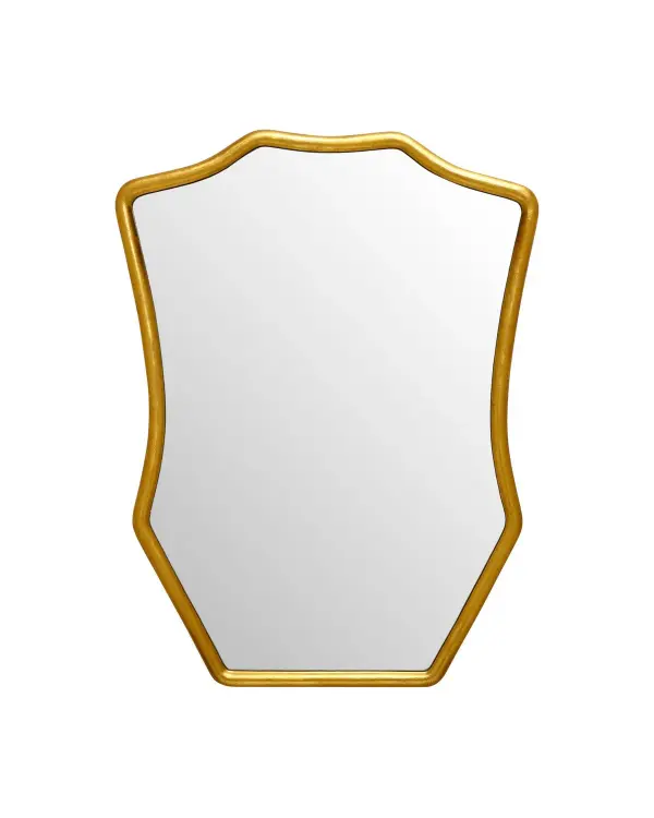 The Aegis Mirror brings classical elegance to contemporary spaces with its distinctive shield silhouette. Hand-applied gold leaf finish creates subtle variations that enhance its artisan quality and visual interest.