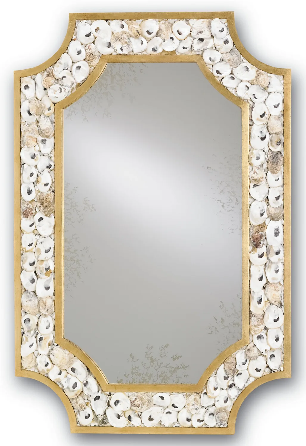 Margate Rectangular Oyster Shell Mirror Mirror in Contemporary Gold Leaf/Natural/Antique Mirror