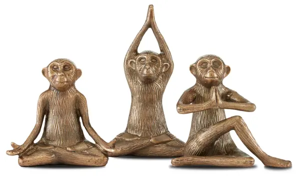 This charming set of three monkey sculptures brings personality and artistry to any space. Cast in aluminum with an antique brass finish and textured fur-like striations, they're both playful and sophisticated.