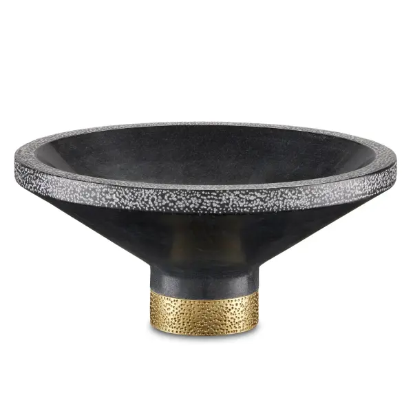 A striking decorative bowl that combines natural marble beauty with hand-chiseled brass accents. The textured edges and stippled brass base showcase exceptional craftsmanship, making it a versatile centerpiece for any refined interior.