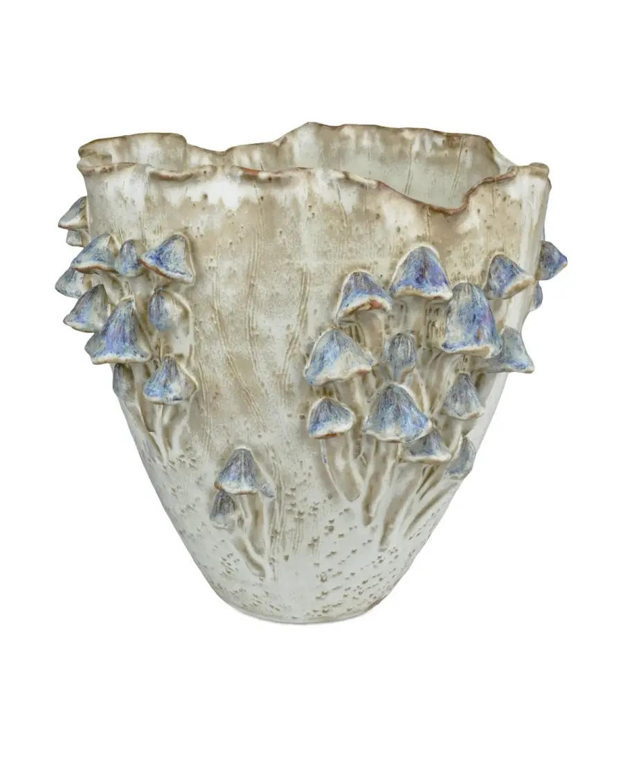 Black Forest Mushrooms Vase in Cream/Reactive Blue