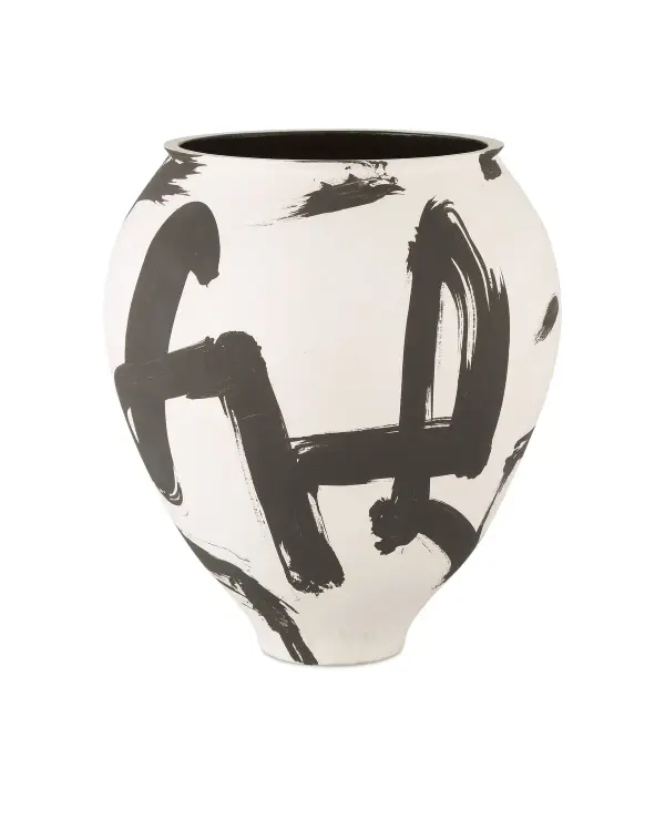 A striking large-scale vase that brings Japanese artistic tradition into contemporary interiors. The hand-thrown porcelain construction and unique Enso-inspired brushwork make each piece one-of-a-kind.