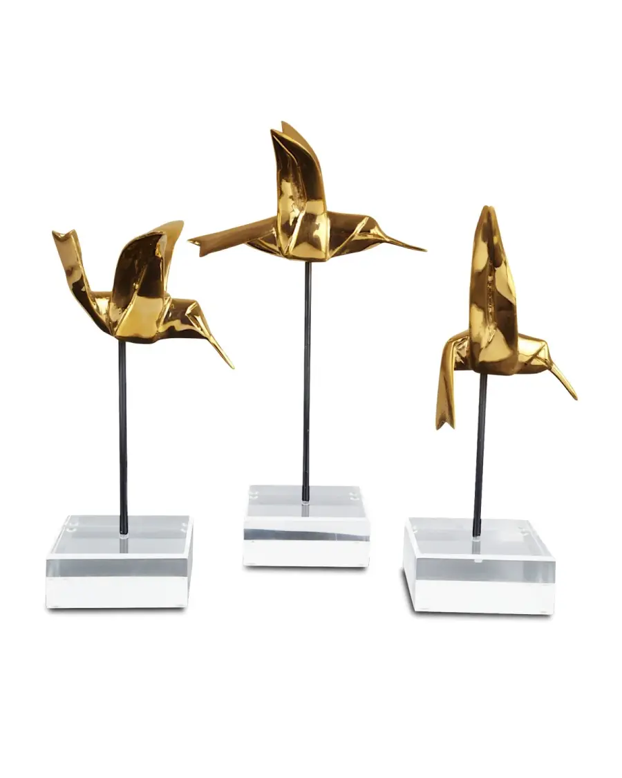 Gold Hummingbirds Sculpture Set of 3