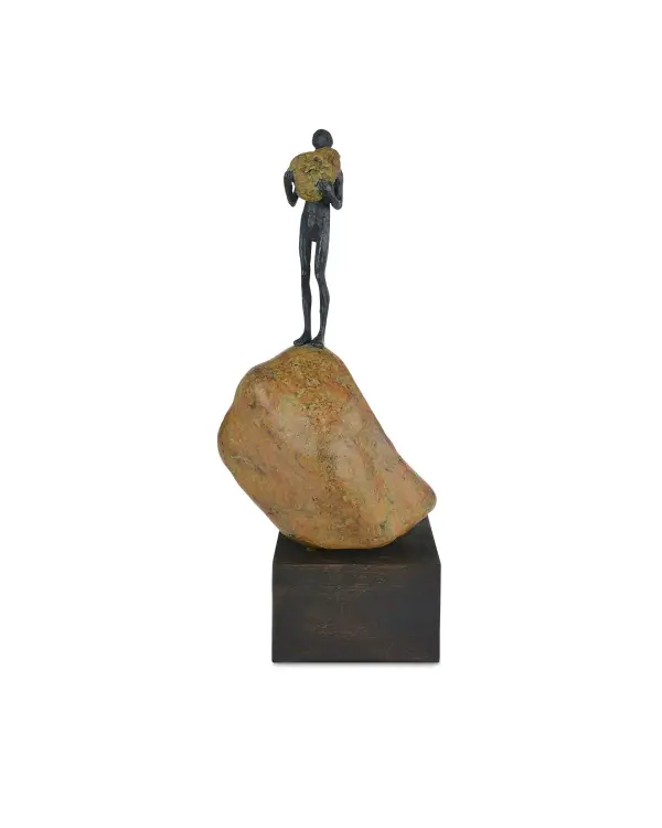 This artisanal bronze sculpture captures the essence of human introspection through the lost-wax casting process. The figure seated on a convincingly rendered stone base creates a powerful statement piece that invites contemplation.