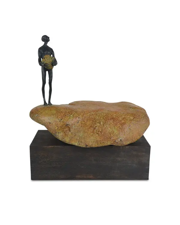 This artisanal bronze sculpture captures the essence of human introspection through masterful lost-wax casting. The piece thoughtfully represents loneliness in physical form, with convincing stone-like textures that add depth and authenticity to the composition.