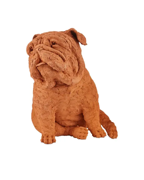 This charming terracotta sculpture by Thai artist Nhut Nhathawut captures a bulldog's personality with remarkable detail. Artisanal tool marks and expressive features create a piece that's both playful and sophisticated.