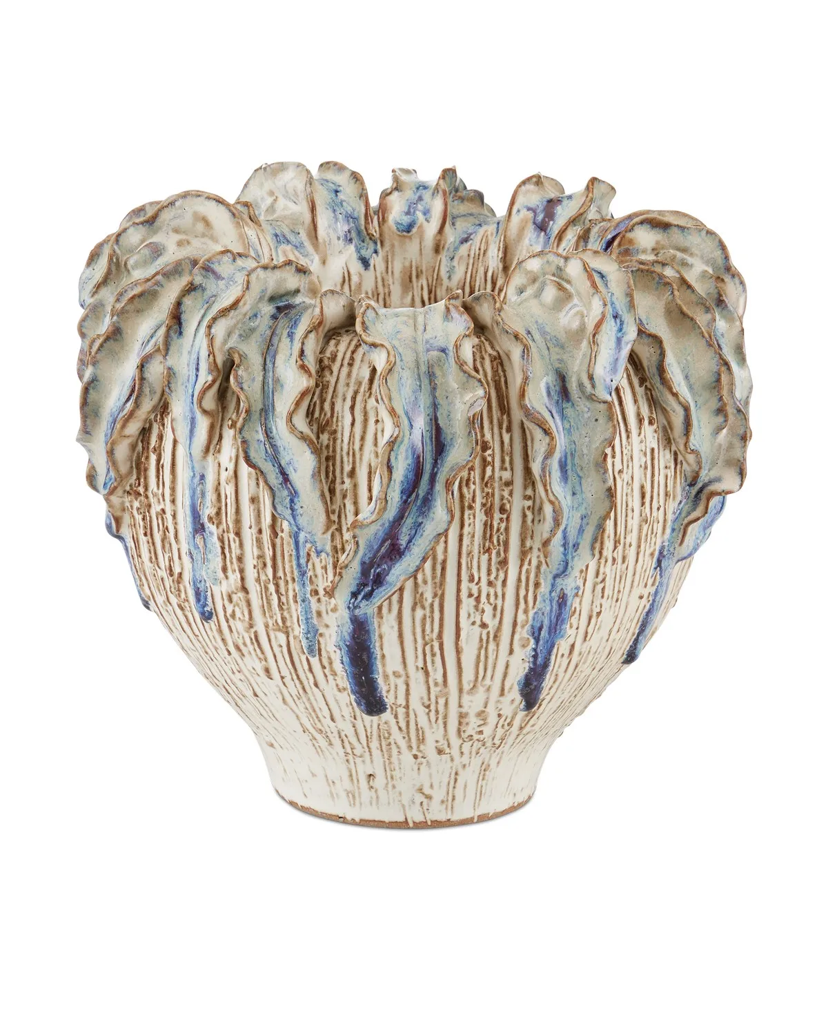 Tropical Crown Medium Vase in Ivory/Reactive Blue
