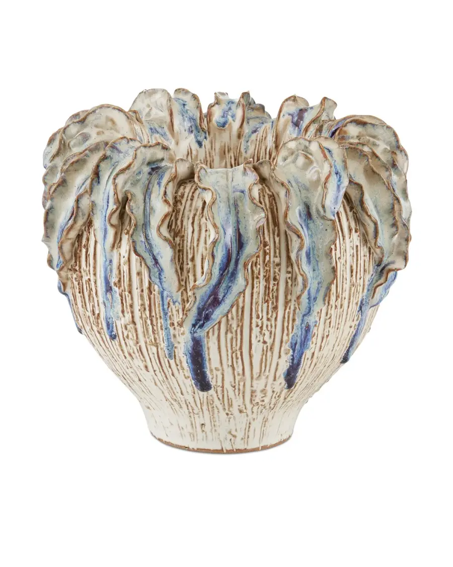 Tropical Crown Medium Vase in Ivory/Reactive Blue