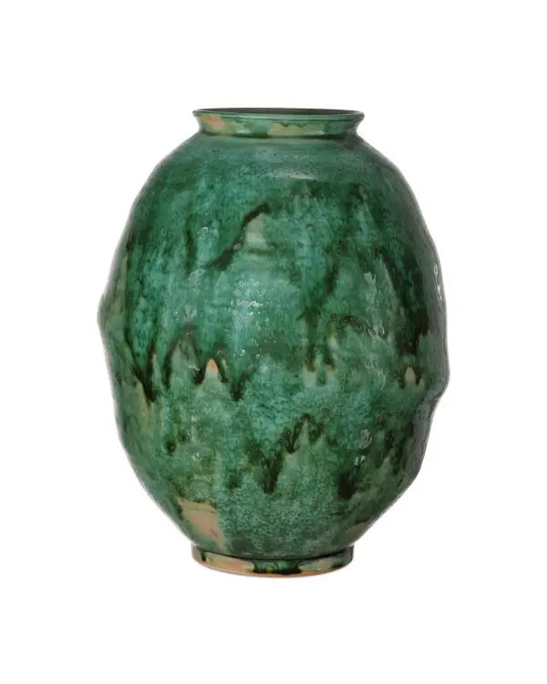A striking artisanal vase that doubles as sculptural art. The hand-thrown porcelain body features cascading bright green glaze drips that create a bold, one-of-a-kind statement. Perfect for modern spaces seeking handcrafted character.