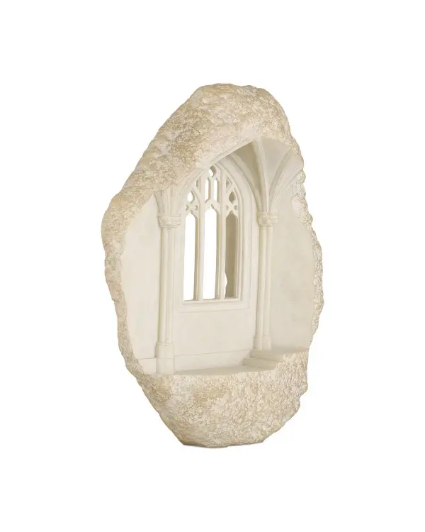 This creamy white sculpture captures the romance of Gothic architecture with its detailed window-and-arch design. The antique white finish adds vintage character while remaining versatile enough for various interiors.