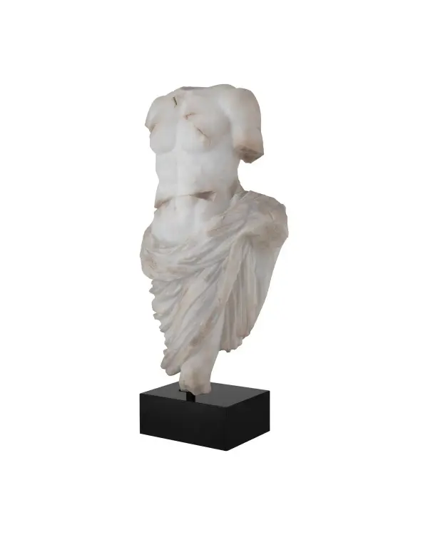 This commanding torso sculpture delivers the gravitas of ancient art with modern practicality. The composite construction mimics carved marble beautifully while remaining lightweight and repositionable. A sophisticated focal point for collectors and design enthusiasts.