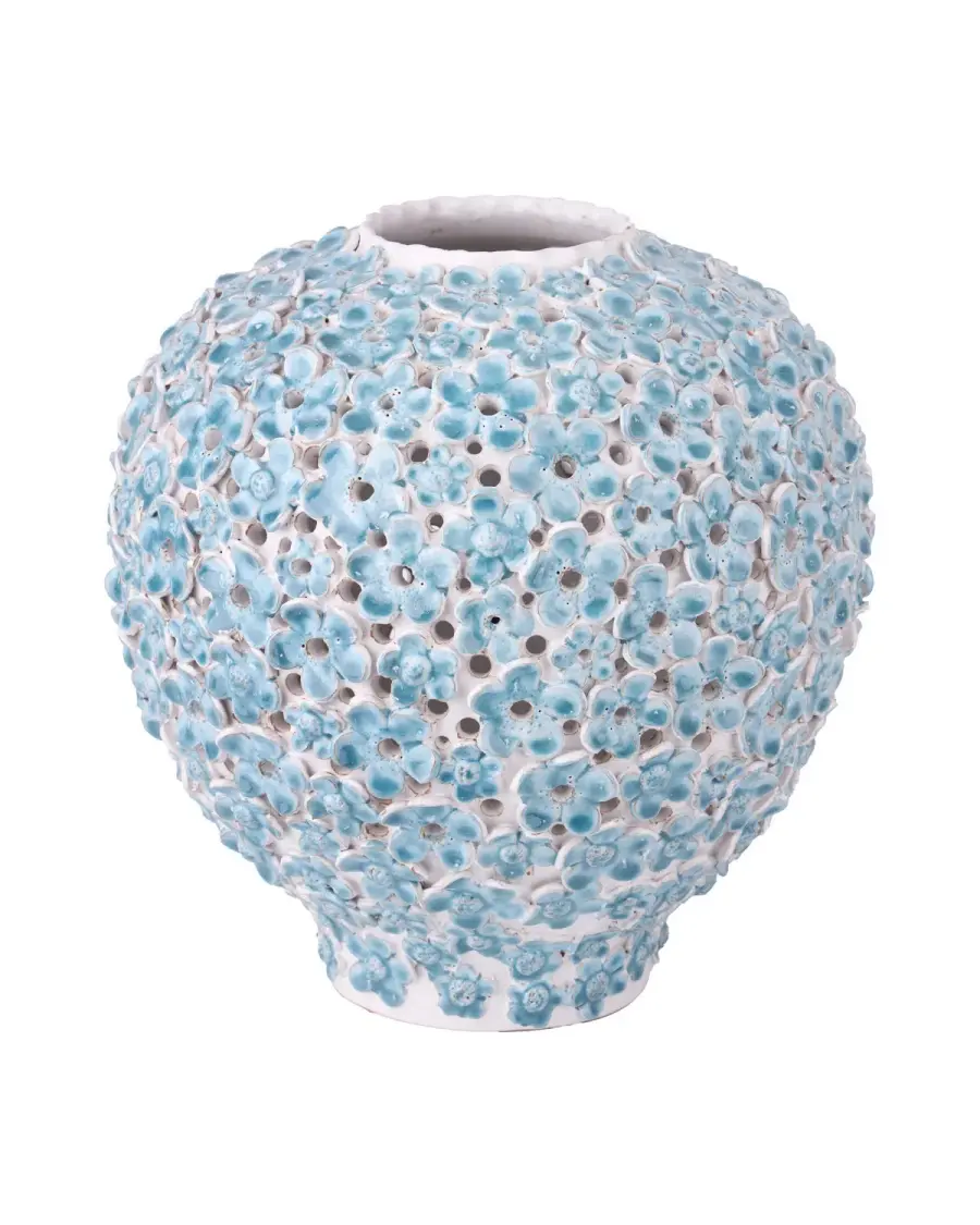 Daisy Blue Large Vase in Light Blue & White