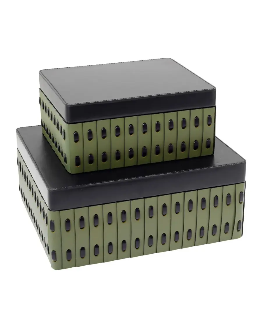 Cuoio Decorative Box Set - Green & Black Leather