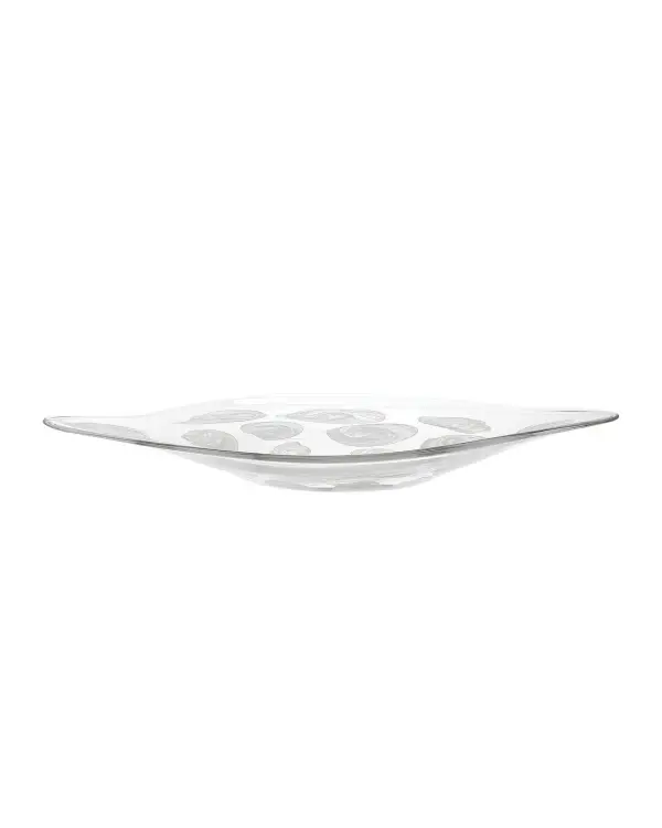 The Aetheria Bowl showcases exceptional Italian glass-blowing artistry with its latticino technique creating mesmerizing white swirls throughout clear glass. At 30 inches wide, it makes a bold statement as a standalone sculptural piece or functional centerpiece.