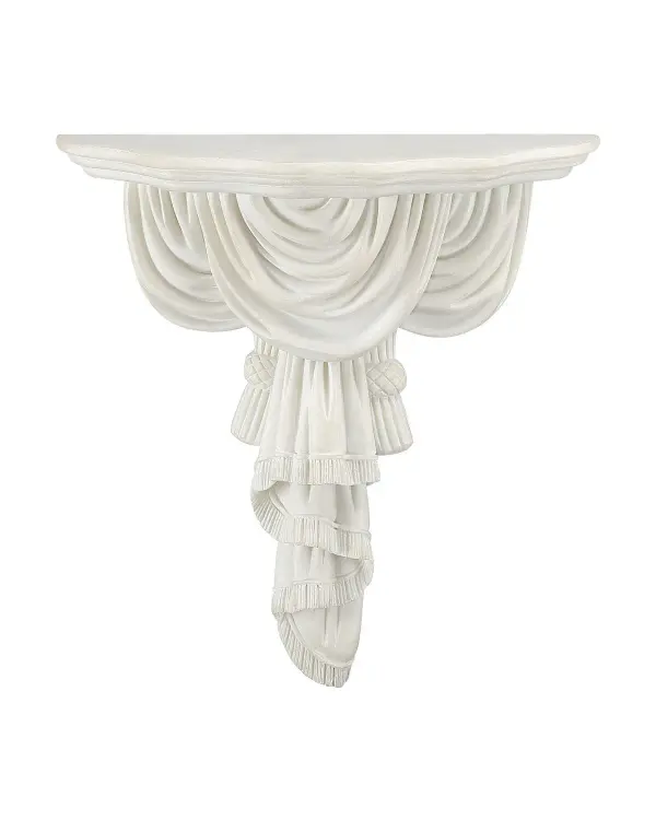 This sculptural wall shelf brings timeless sophistication with its draped fabric-inspired profile. The composite construction offers the look of carved marble at a fraction of the weight, making installation easier while maintaining visual impact.