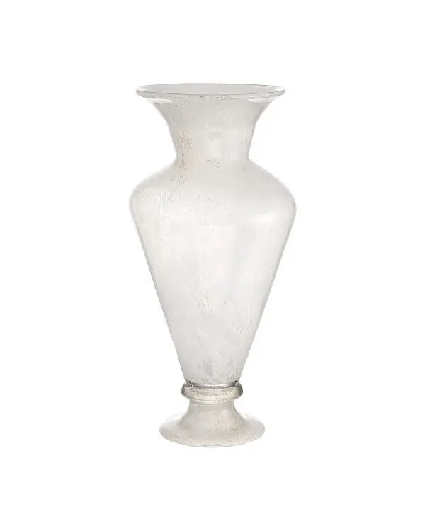A stunning statement piece featuring mouth-blown Venetian glass with suspended gold flecks that catch and reflect light. At nearly 28 inches tall, this oversized vase commands attention whether filled with florals or displayed solo.