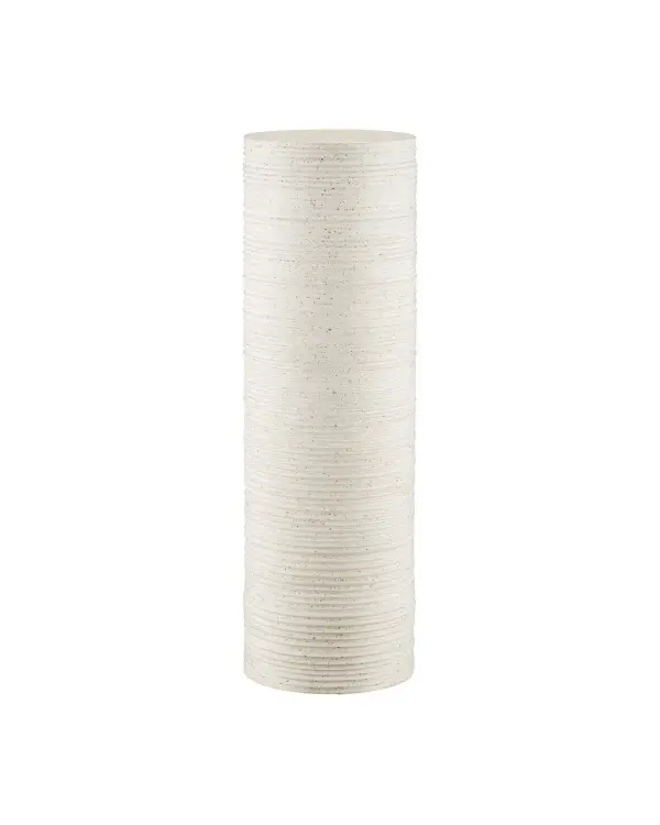 The Cresta Large Ivory Terrazzo Pedestal is made of molded fiberglass-reinforced concrete in an ivory terrazzo finish, the combination making it both sleek and durable for outdoor rooms such as terraces and loggias. The ivory pedestal has a ribbed surface and is created in a mold so it is solid and sturdy. The concrete is mixed with tempered glass fibers that read as soft amber and metallic flecks embedded in the surface, which adds a hint of glint to this sleek piece. Collection: Cresta Finish: Ivory Terrazzo Width: 11.75" Height: 35.50" Weight: 57.00 lb Material: Fiber Concrete / Stone / Shell Country of Origin: Vietnam Manufacturer Warranty: One year against defects in materials and workmanship