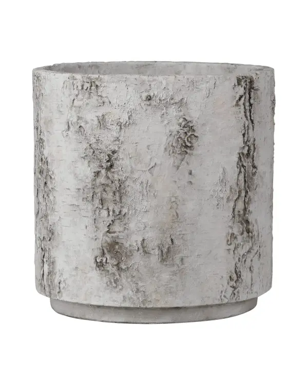 This fiber cement planter masterfully replicates aged birch bark with hand-painted black, beige, and pale gray tones. The raised veining creates authentic texture while the durable construction withstands both indoor and outdoor use.