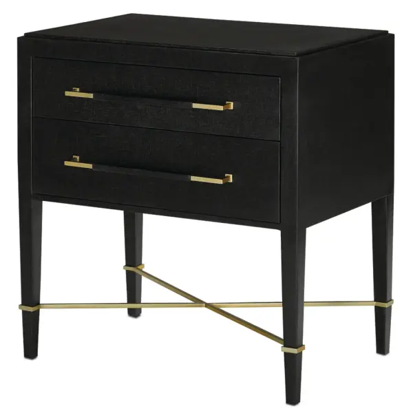 Verona Nightstand in Black Lacquered Linen