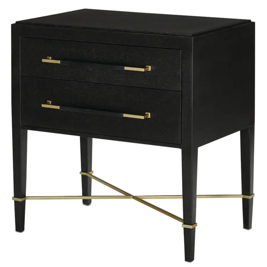 Verona Nightstand in Black Lacquered Linen