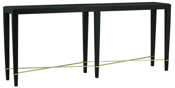 Verona Console Table in Black Lacquered Linen with Champagne Accents
