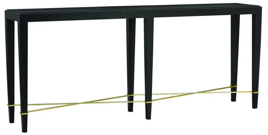 Verona Console Table in Black Lacquered Linen with Champagne Accents