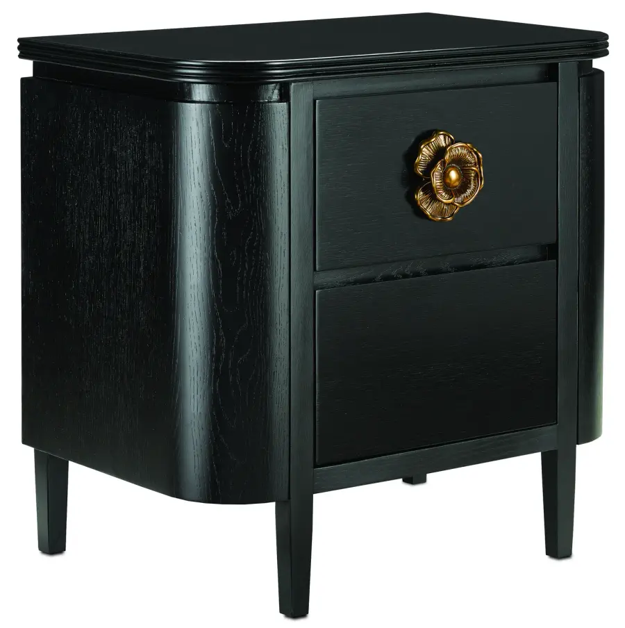 Briallen Nightstand in Caviar Black with Antique Brass