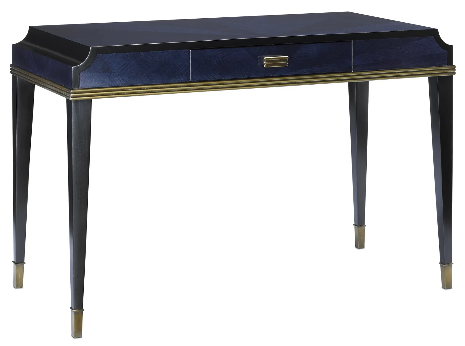 Kallista Writing Desk in Dark Sapphire & Antique Brass