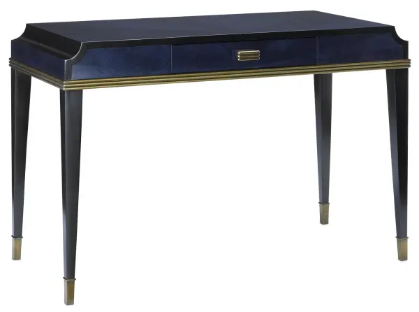 Kallista Writing Desk in Dark Sapphire & Antique Brass