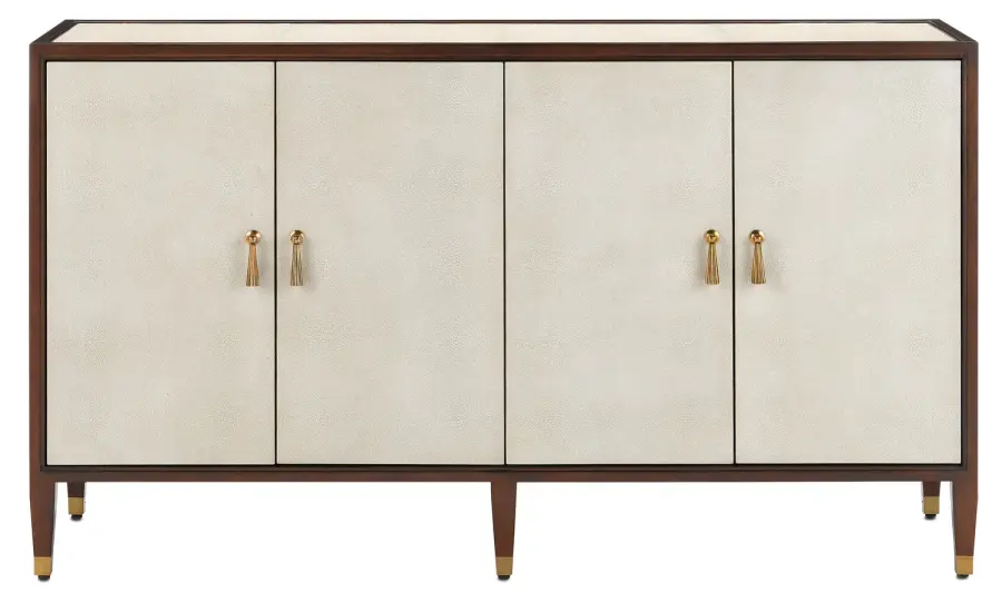 Evie Shagreen Credenza in Ivory/Dark Walnut/Brass