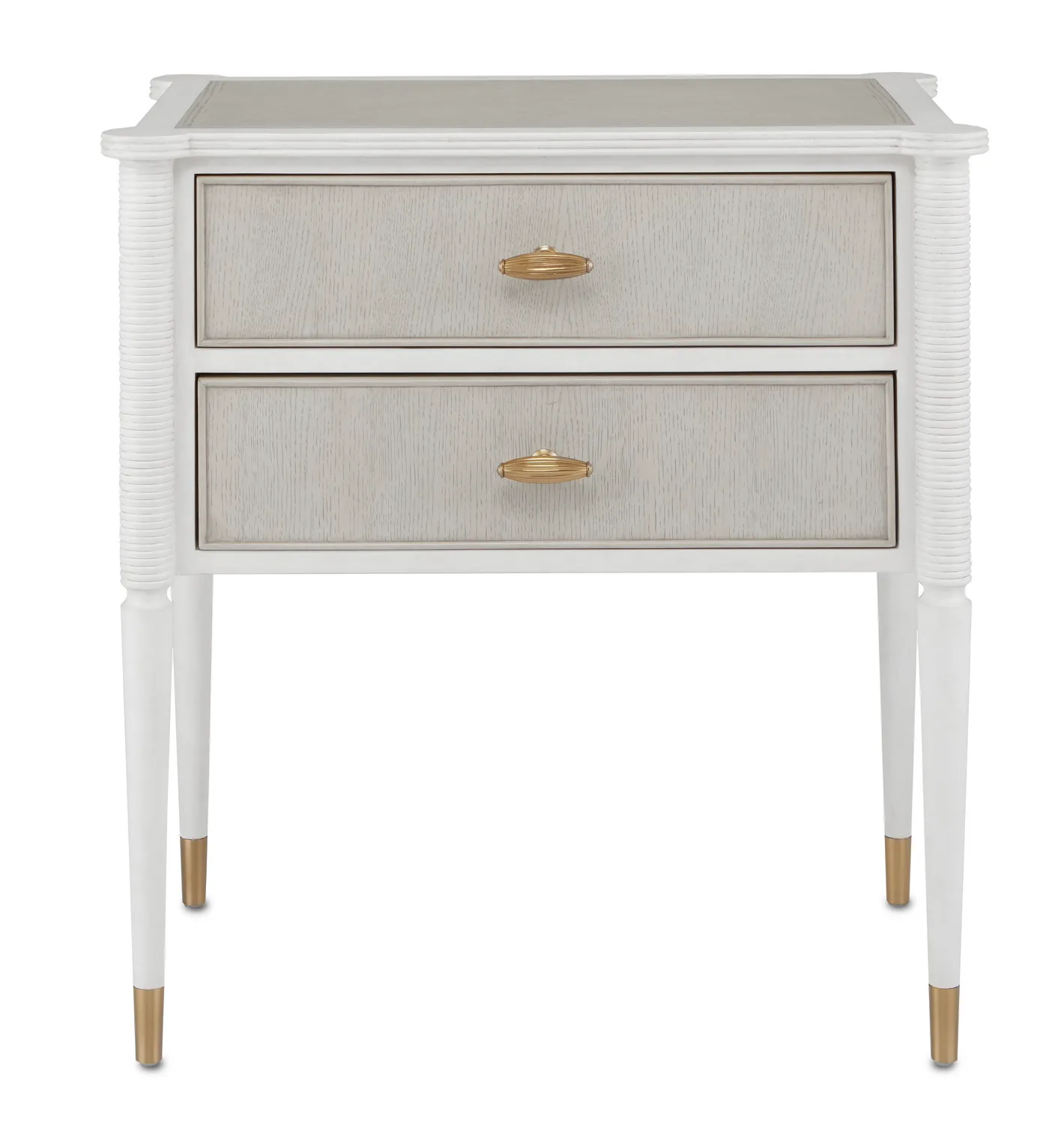 Aster Nightstand in Off-White/Fog/Brass