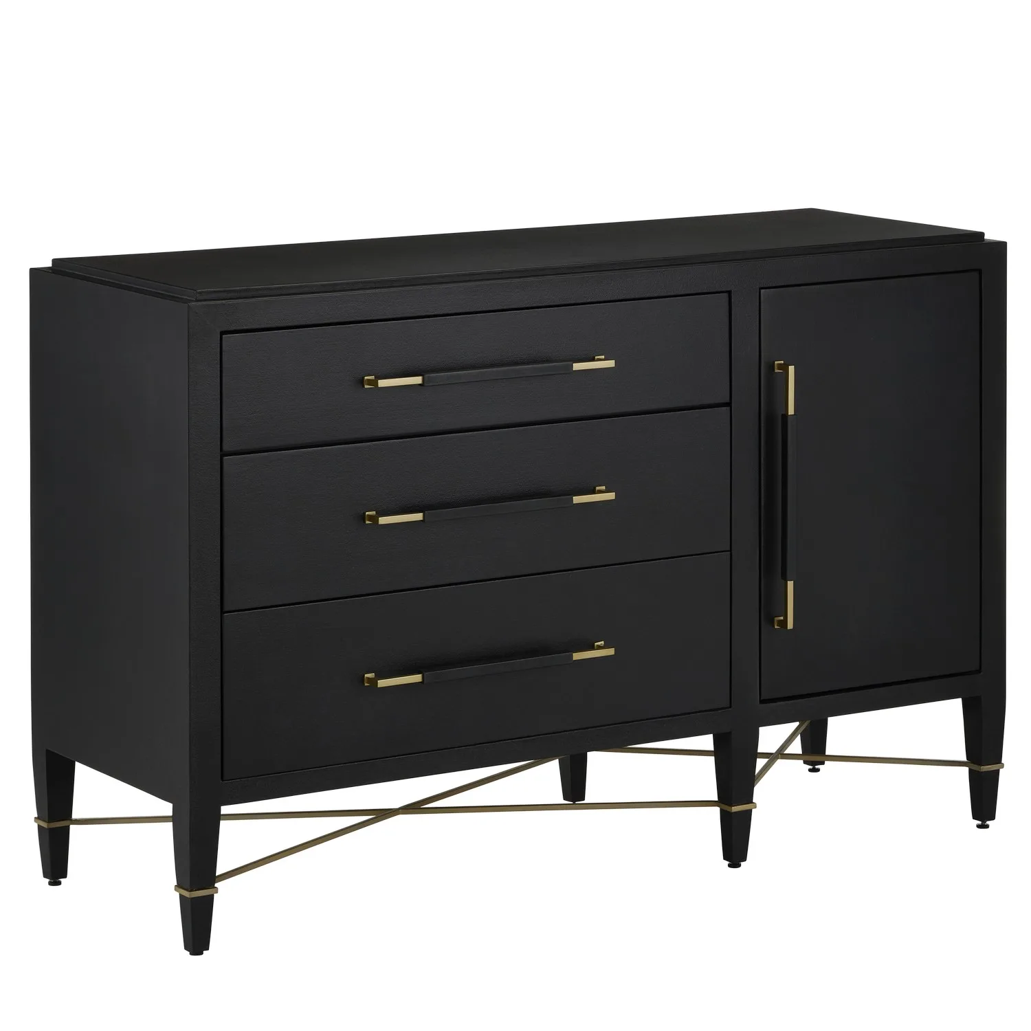 Verona Three-Drawer Chest in Black Lacquered Linen