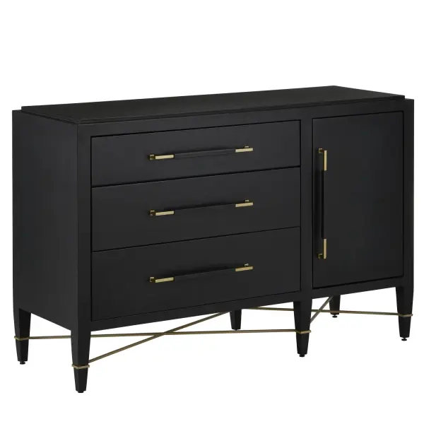 Verona Three-Drawer Chest in Black Lacquered Linen