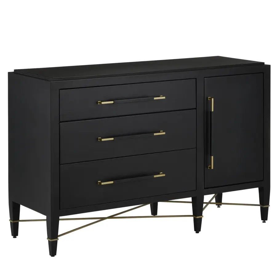 Verona Three-Drawer Chest in Black Lacquered Linen
