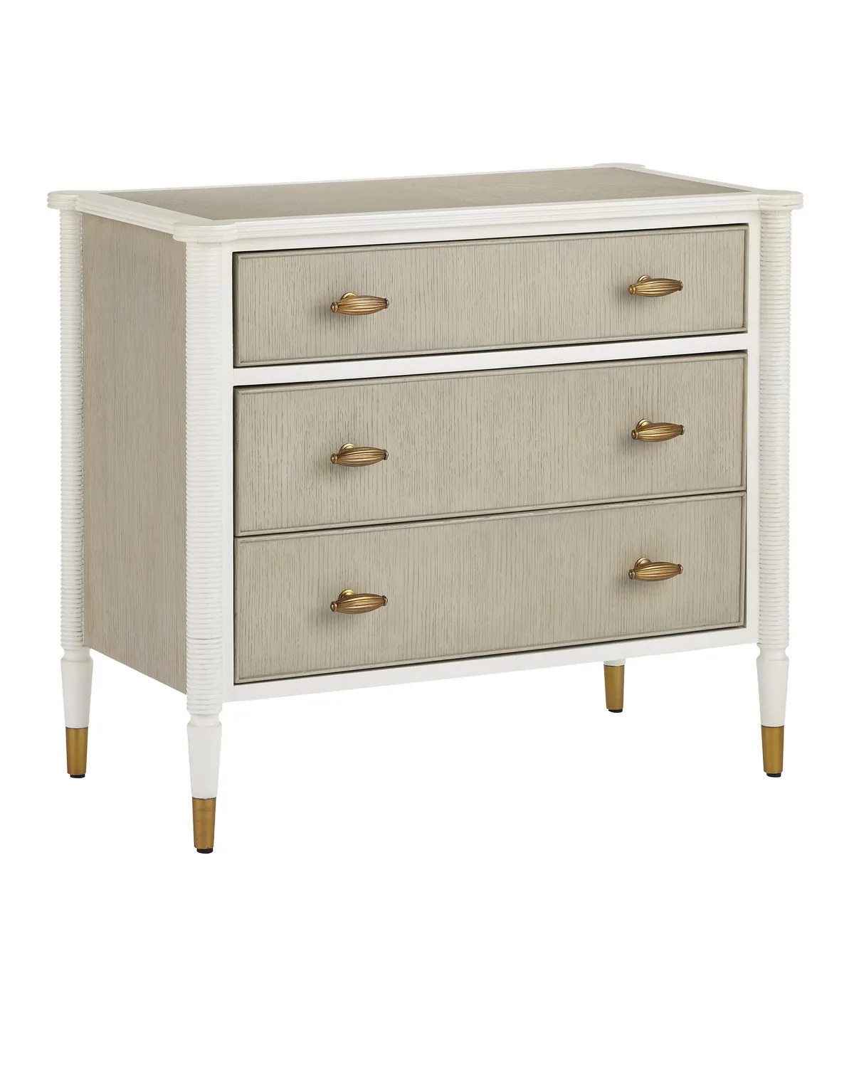 Aster Three-Drawer Chest in Off-White/Fog/Brass