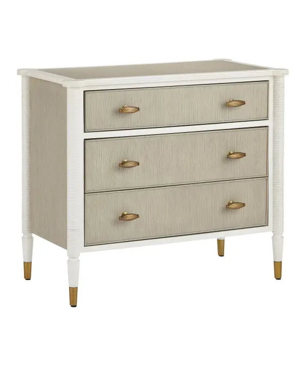 Aster Three-Drawer Chest in Off-White/Fog/Brass