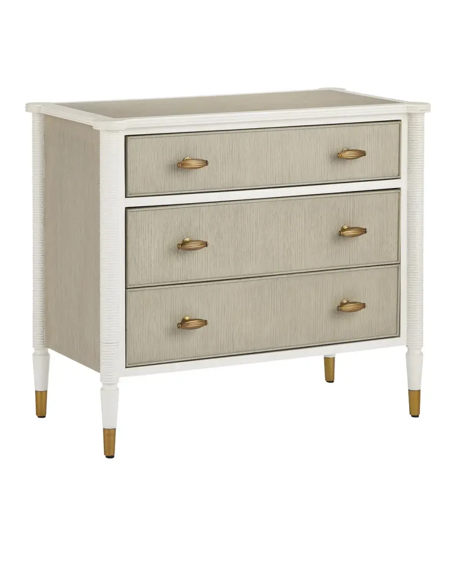 Aster Three-Drawer Chest in Off-White/Fog/Brass