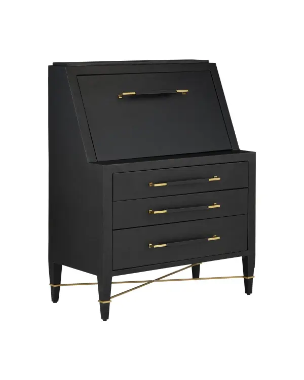 Verona Secretary Desk in Black Lacquered Linen