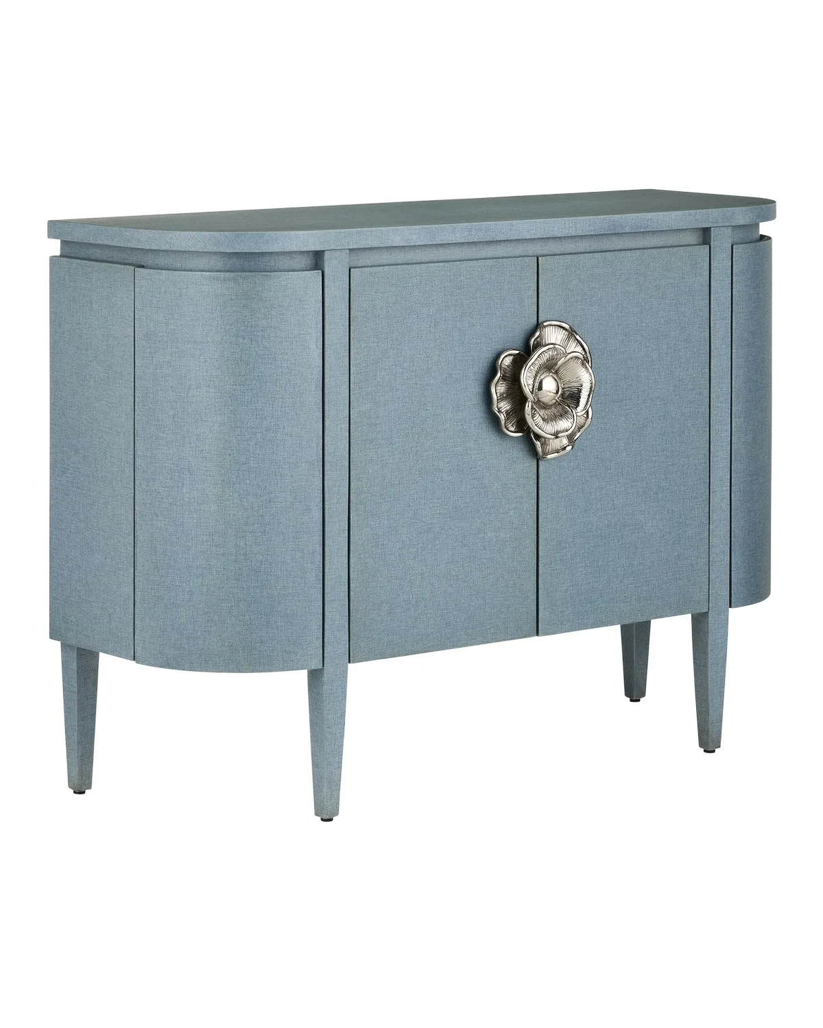 Briallen Demi-Lune Cabinet in Lacquered Blue Linen