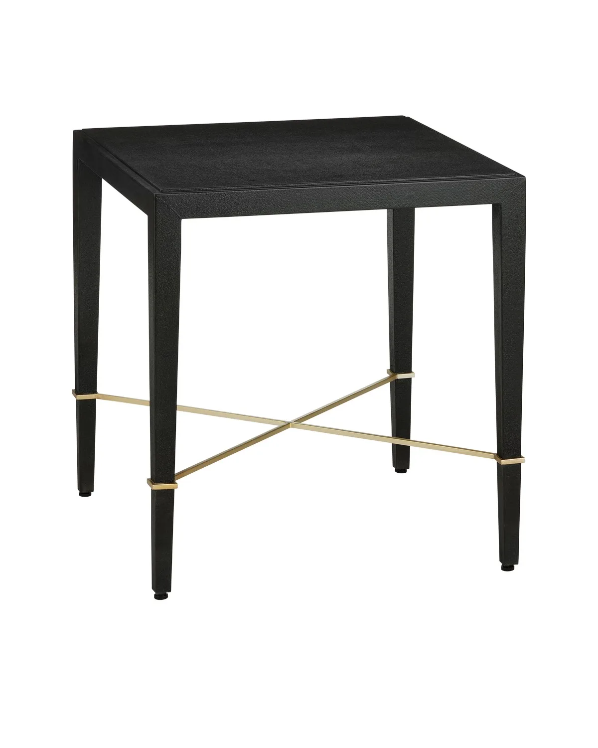 Verona End Table in Black Lacquered Linen with Champagne Accents