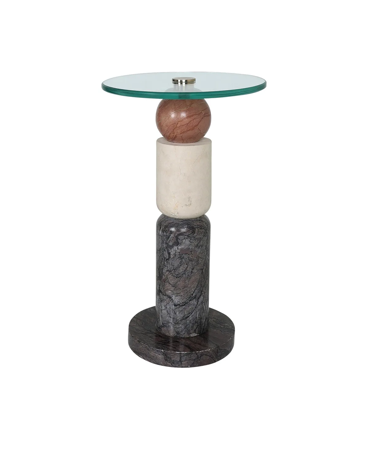 Moreno Drinks Table in Natural Marble with Brass Accents