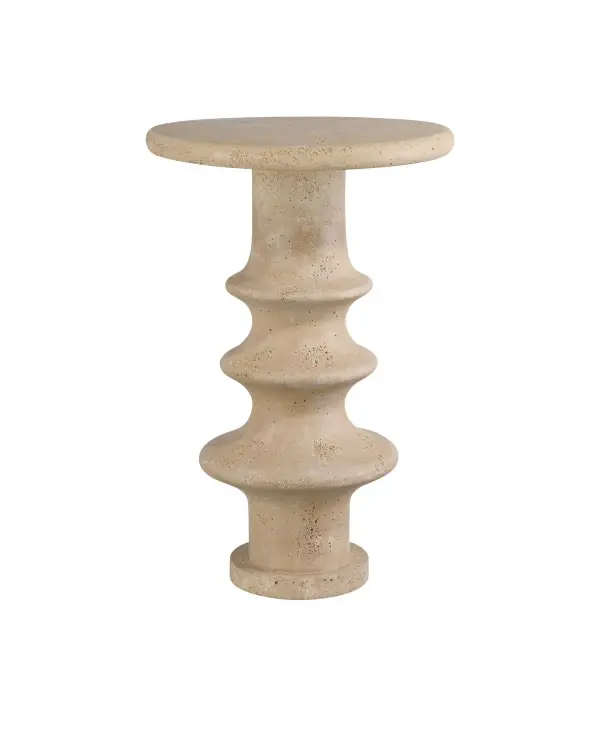 The Rollins Accent Table brings sophisticated texture and warmth to any space with its expertly crafted faux travertine finish. The gracefully fluted pedestal and smooth round top create visual interest while maintaining versatility.