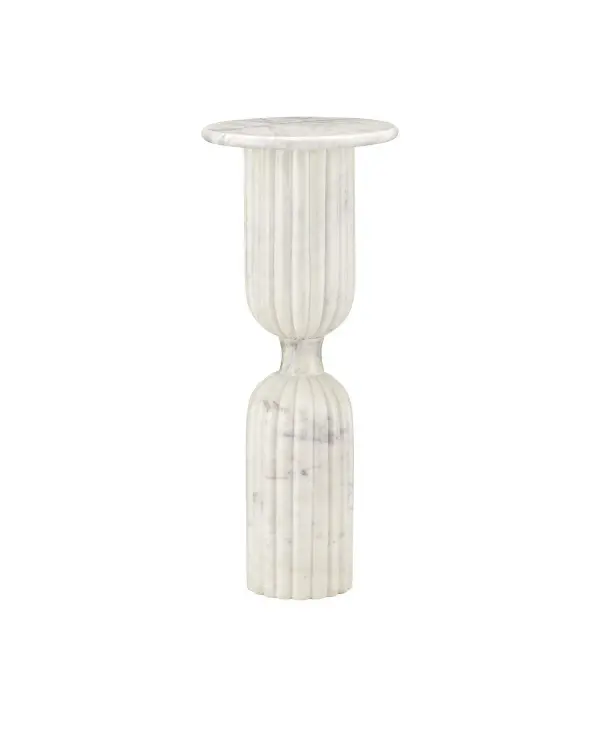 This drinks table transforms functional furniture into art with its unique tassel silhouette carved from premium Banswara marble. The natural white finish with subtle purple veining creates visual interest while the slender profile fits easily beside seating.