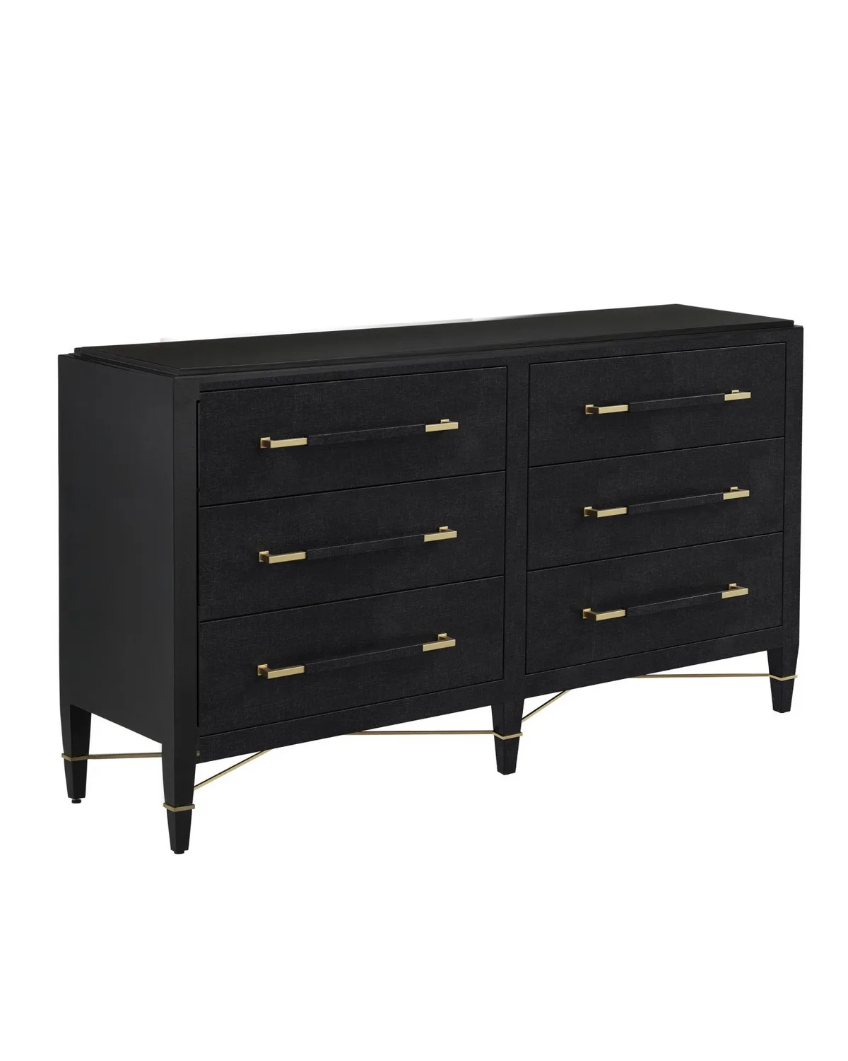 Verona Six-Drawer Chest in Black Lacquered Linen