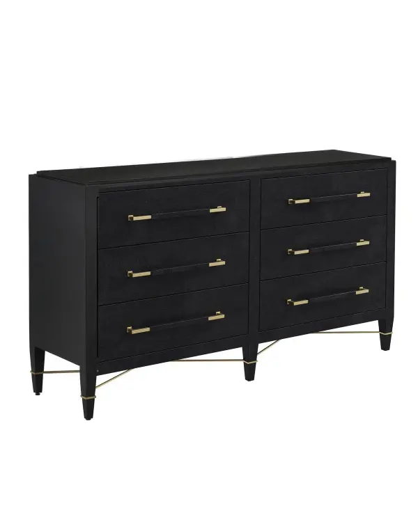 Verona Six-Drawer Chest in Black Lacquered Linen