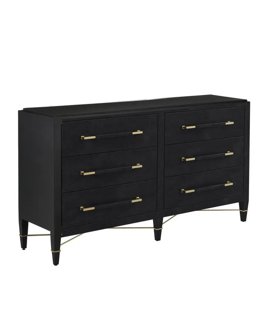 Verona Six-Drawer Chest in Black Lacquered Linen