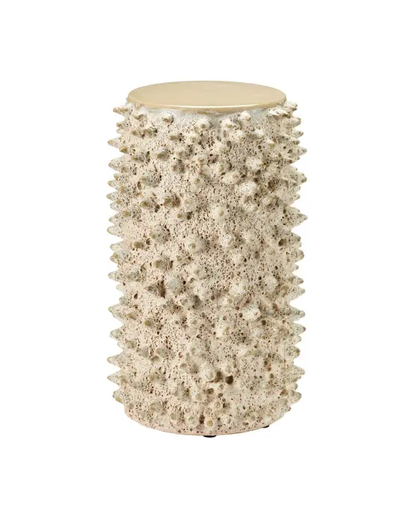 The Relic Accent Table brings artisanal craftsmanship to any space with its hand-finished ceramic construction in a warm sand tone. Its compact 11-inch footprint makes it ideal for tight spaces while the sculptural form adds visual interest.