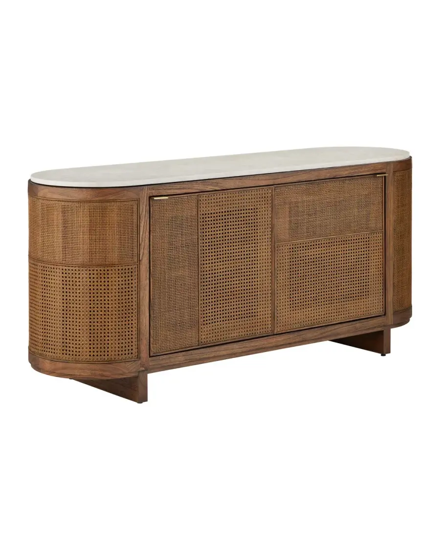 Virtuosity Credenza in Brushed Driftwood with Natural Rattan