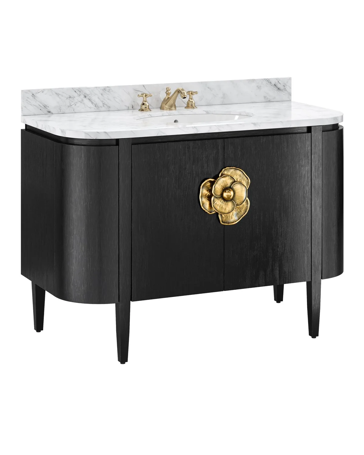 Briallen Collection Vanity with Sink in Caviar Black / Natural / White / Light Antique Brass